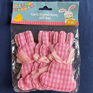 Set of Six Pink Gingham Fabric Bunny Craft Supplies